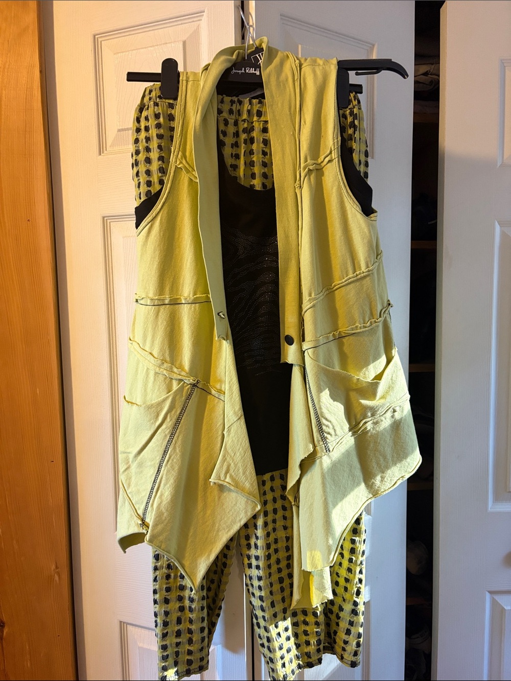 3 piece Lemon/Green Draped Sleeveless Vest - Pant Set